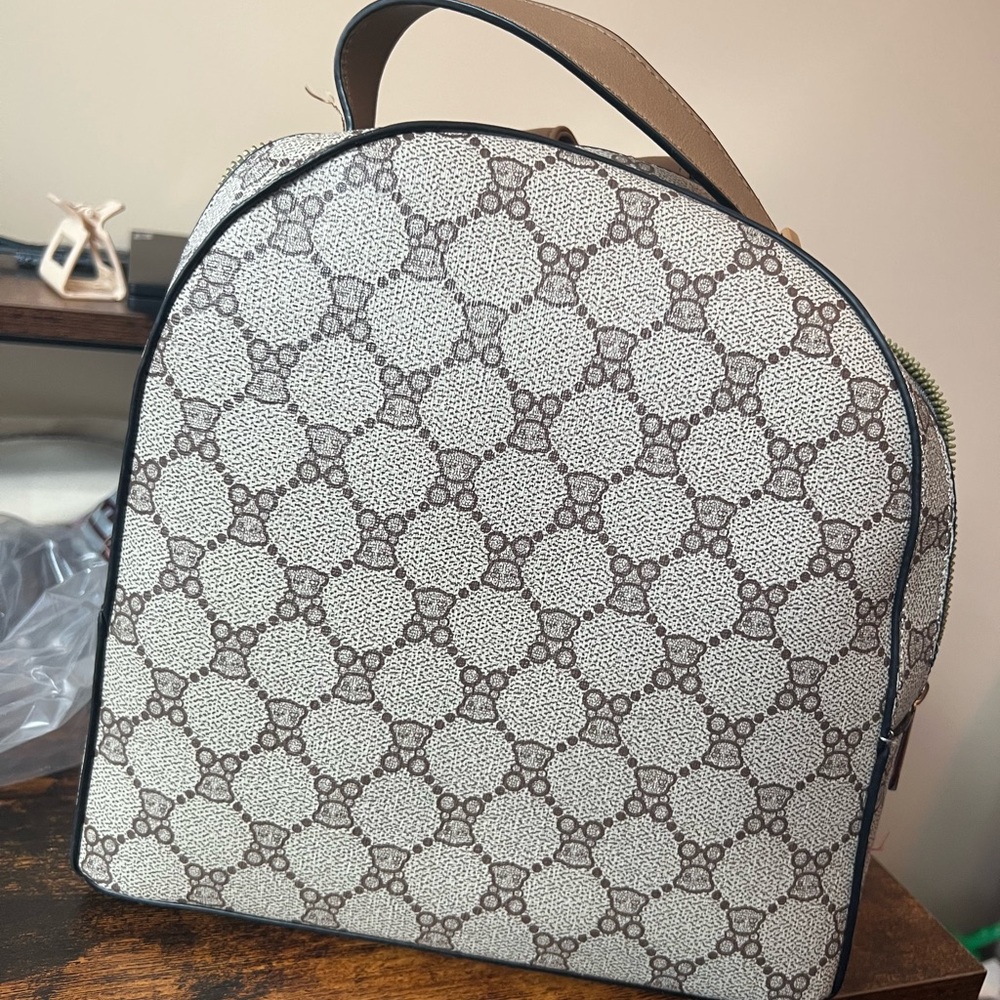 Beige and Brown Patterned Tote and Backpack Set - Picture 2 of 5
